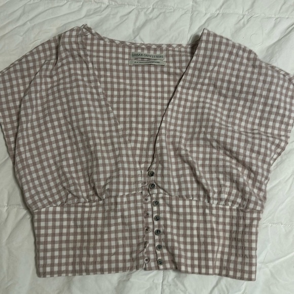 Urban Outfitters gingham taupe white checkered button up taupe too Small - Picture 1 of 1